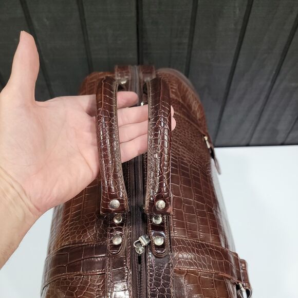 VTG Tote Duffel Bag Bath Body Works Brown Faux Alligator Leather 90s Y2K Travel - Picture 11 of 16